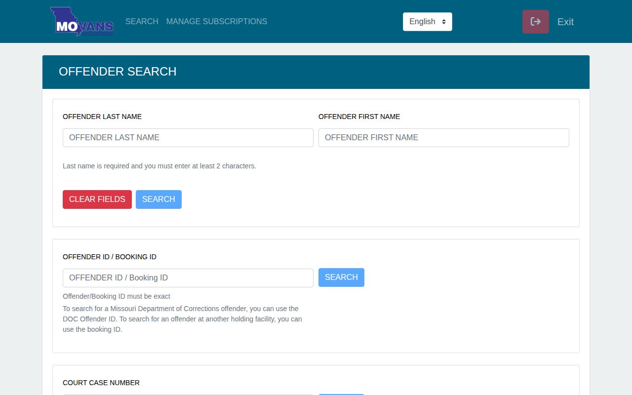 Saline County MOVANS inmate and release record search
