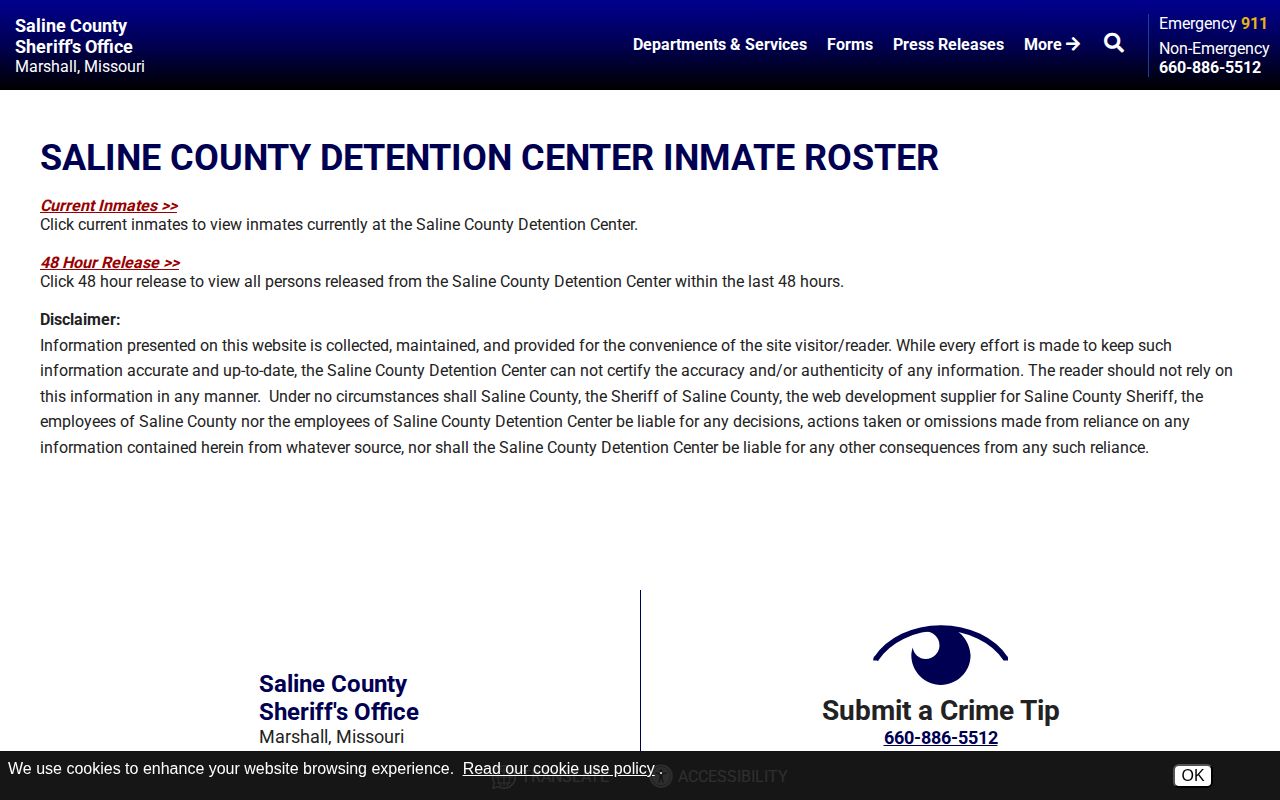 Saline County released inmate roster chooser and release record notice