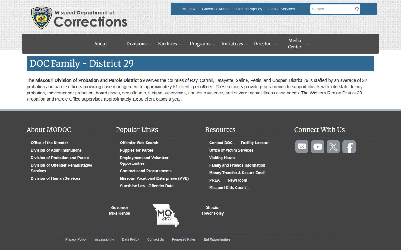 Missouri District 29 Saline County probation and parole coverage profile
