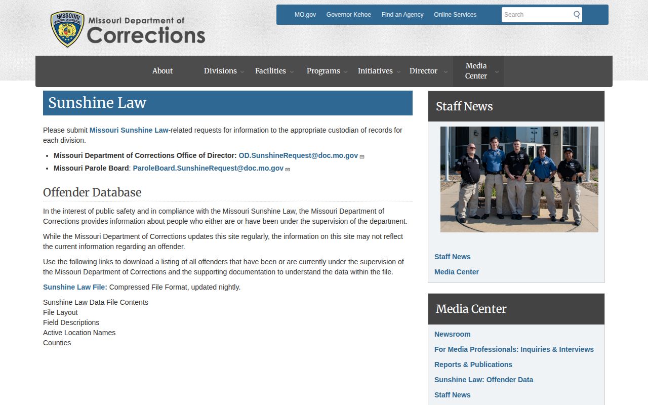 MODOC record request and Saline County projected release date fields