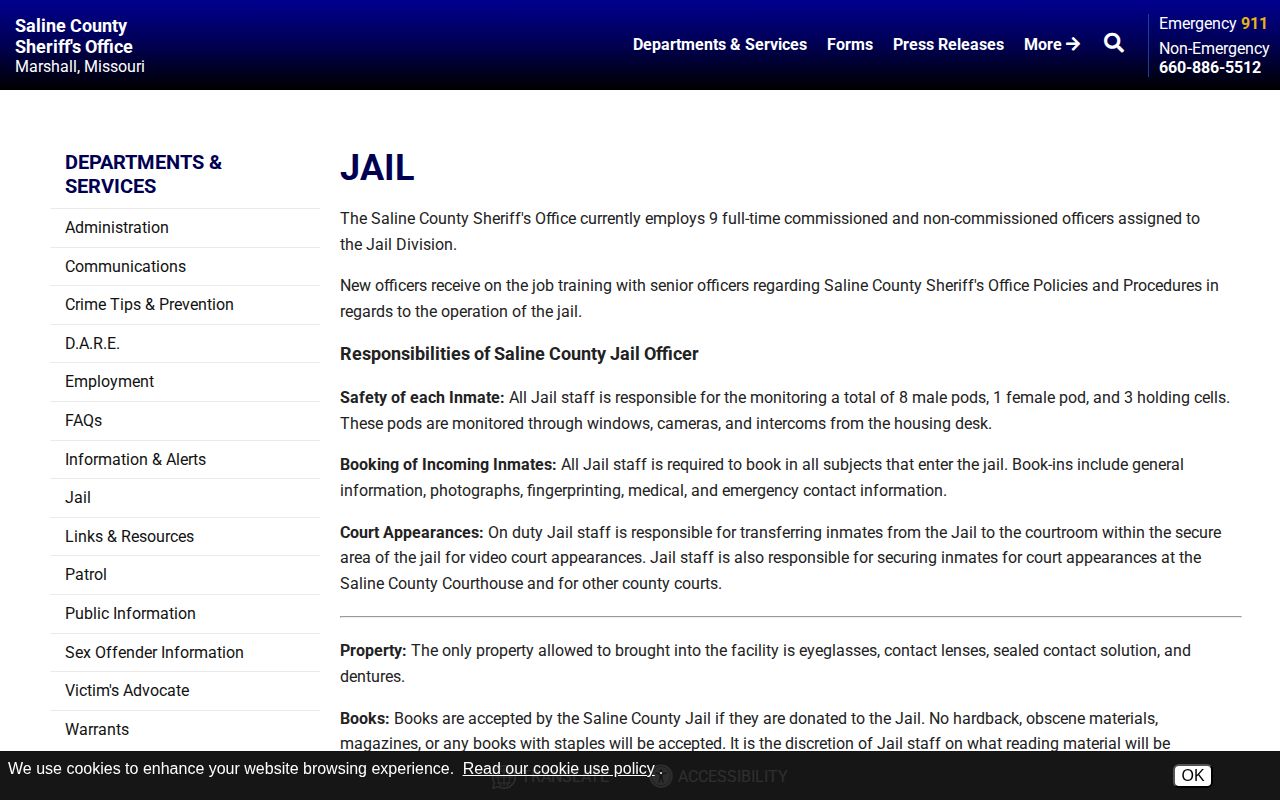 Saline County Detention Center bond release and contact information
